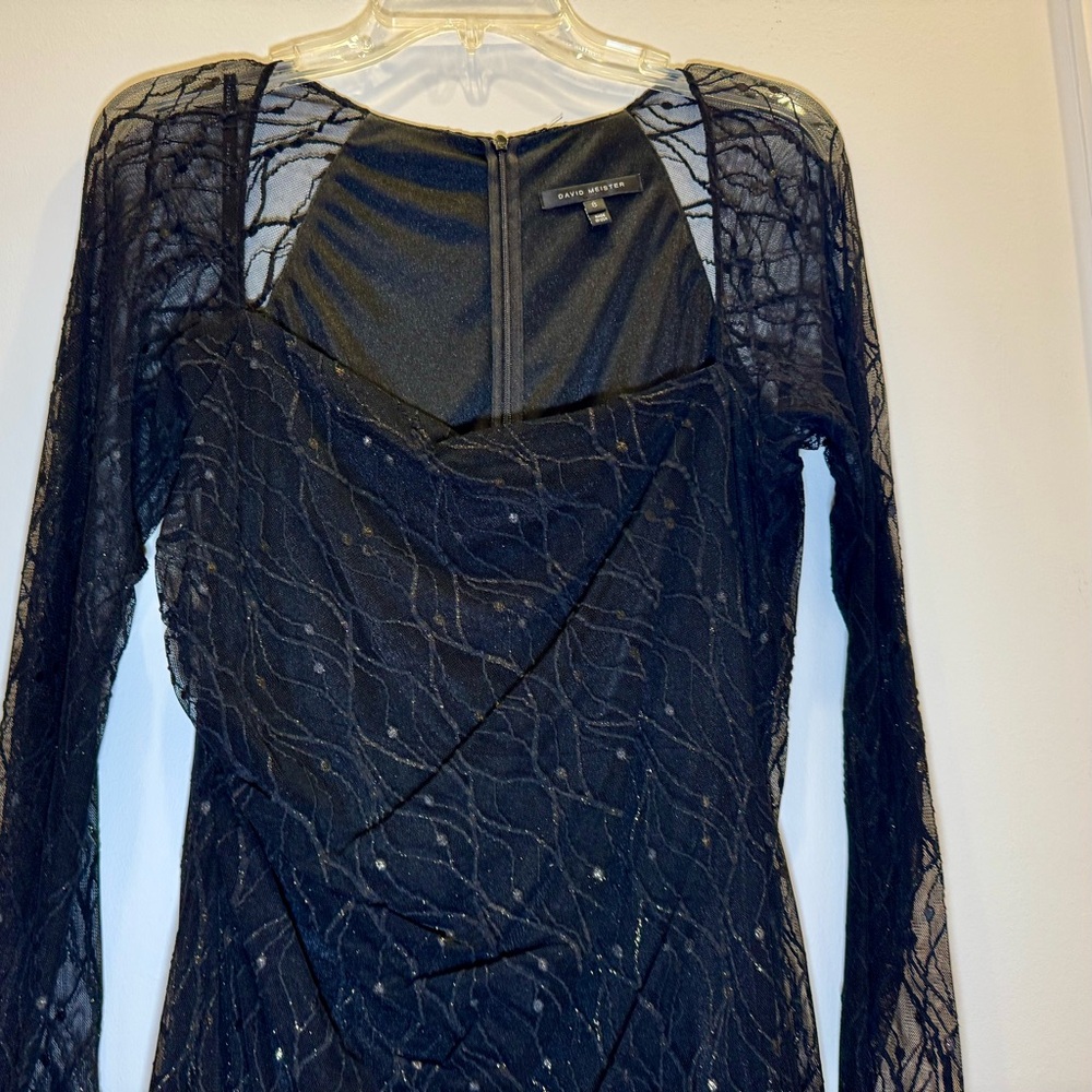 David Meister Elegant Black Lace Midi Dress